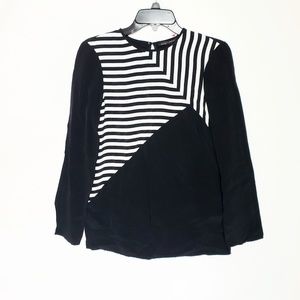 Zara Woman Black & White Stripe Long Sleeve Blouse